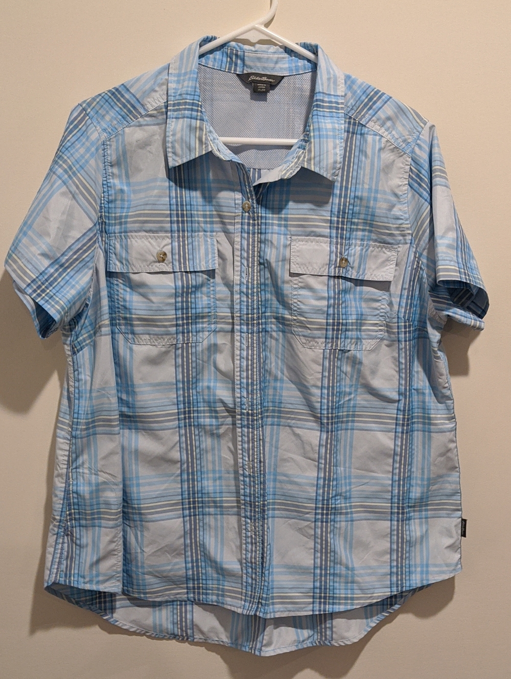 Eddie Bauer Women's Size XL Adventurer Light Blue Plaid  Button-Down Shirt